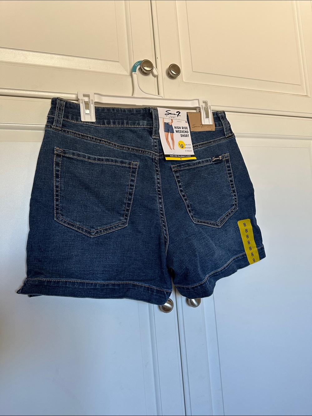 Seven7 Dark Blue Premium Denim High-Rise Cotton Blend Shorts 5” Inseam New - Picture 2 of 5